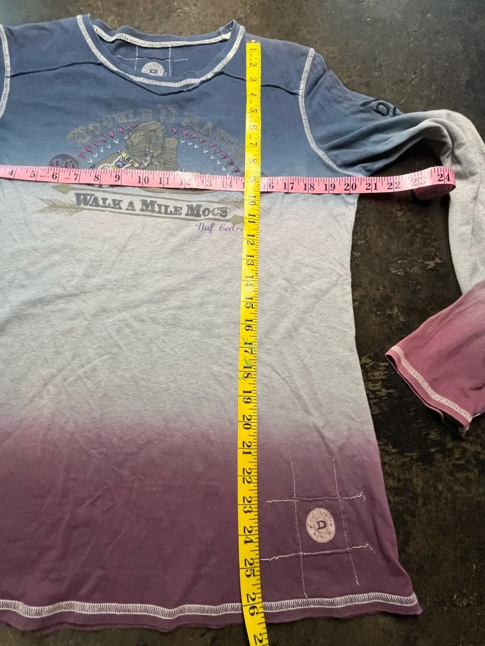 Double D Ranch Women XL Blue Gray Purple Ombre V-Neck Beaded Graphic T-Shirt, XL